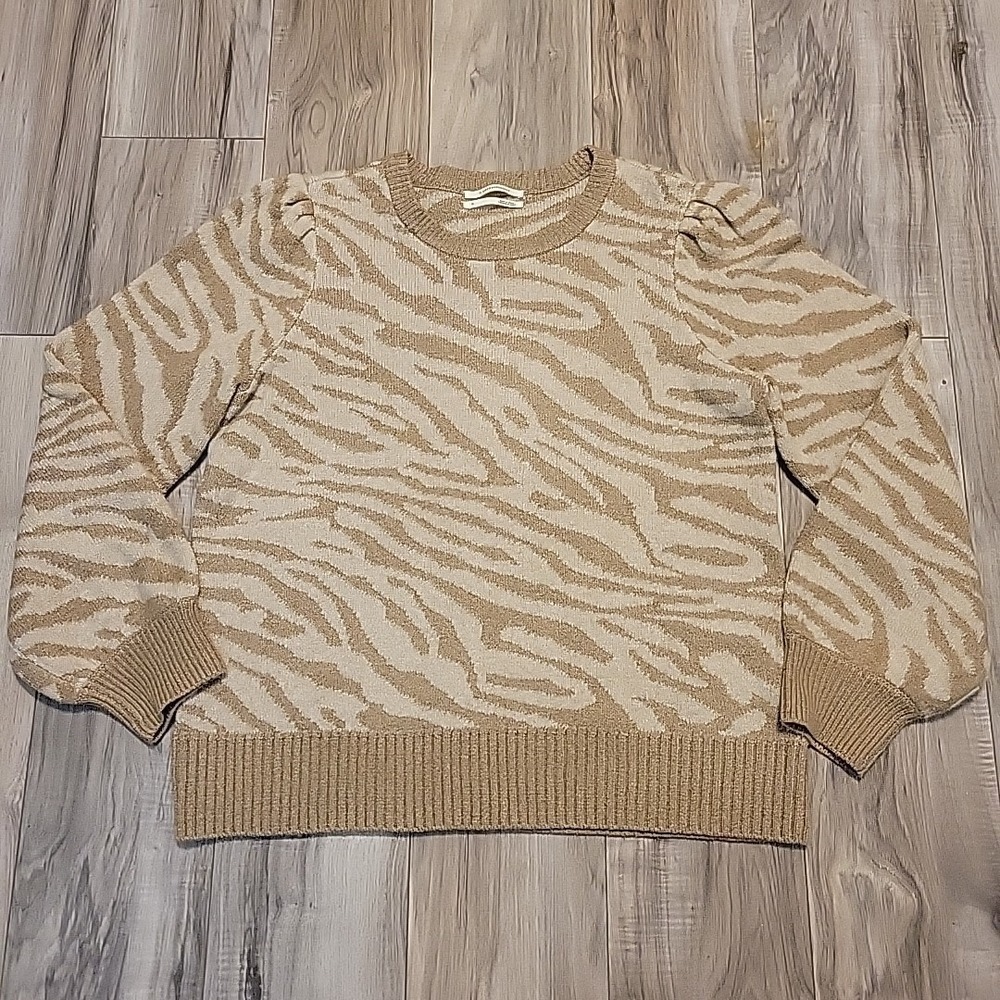 Anthropologie Sweater Womens Medium Animal Print‎ Crewneck Pullover Beige